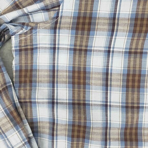 Johnnie O Riva Hangin Out Havana Blue Brown Plaid Shirt Men M Hawaiian JMWL 8620 - Picture 9 of 9